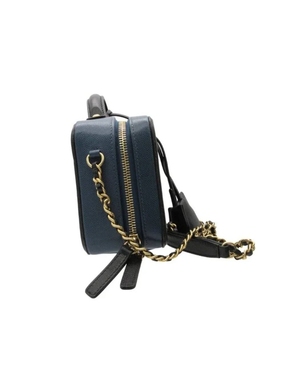 Chanel Shoulder Bag CC Filigree Small Vanity 2-Way Chain Caviar Leather Navy